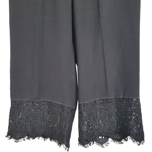 Ann Taylor Sz LP L Petite Pants Cropped Stretch Waist Zip Lace Fringe Hem Black - Picture 4 of 12